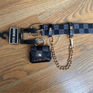 NWT Steve Madden Signature Monogram Logo Belt w/ Gold Chain & Airpod Case
